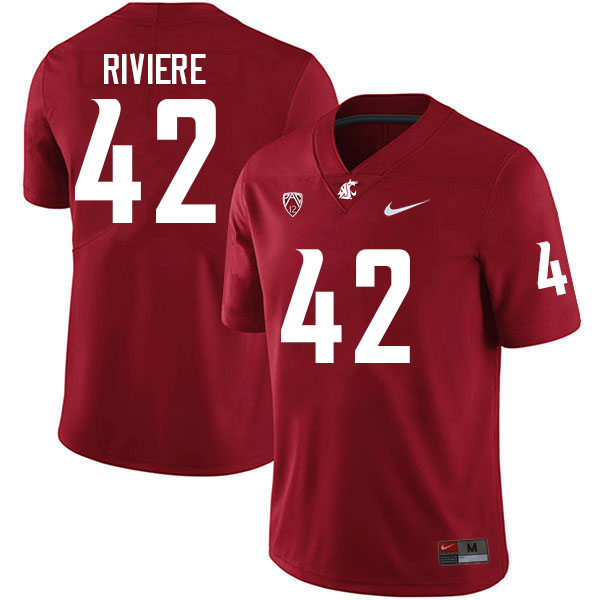 Men #42 Billy Riviere Washington State Cougars College Football Jerseys Sale-Crimson - Click Image to Close